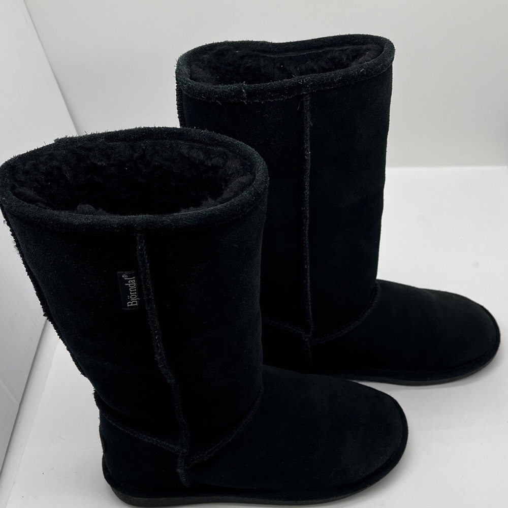Bjorndal‎ Suede Fur Lined Boots High Womens 7 Black Cabin Cottage Boho - Picture 6 of 17